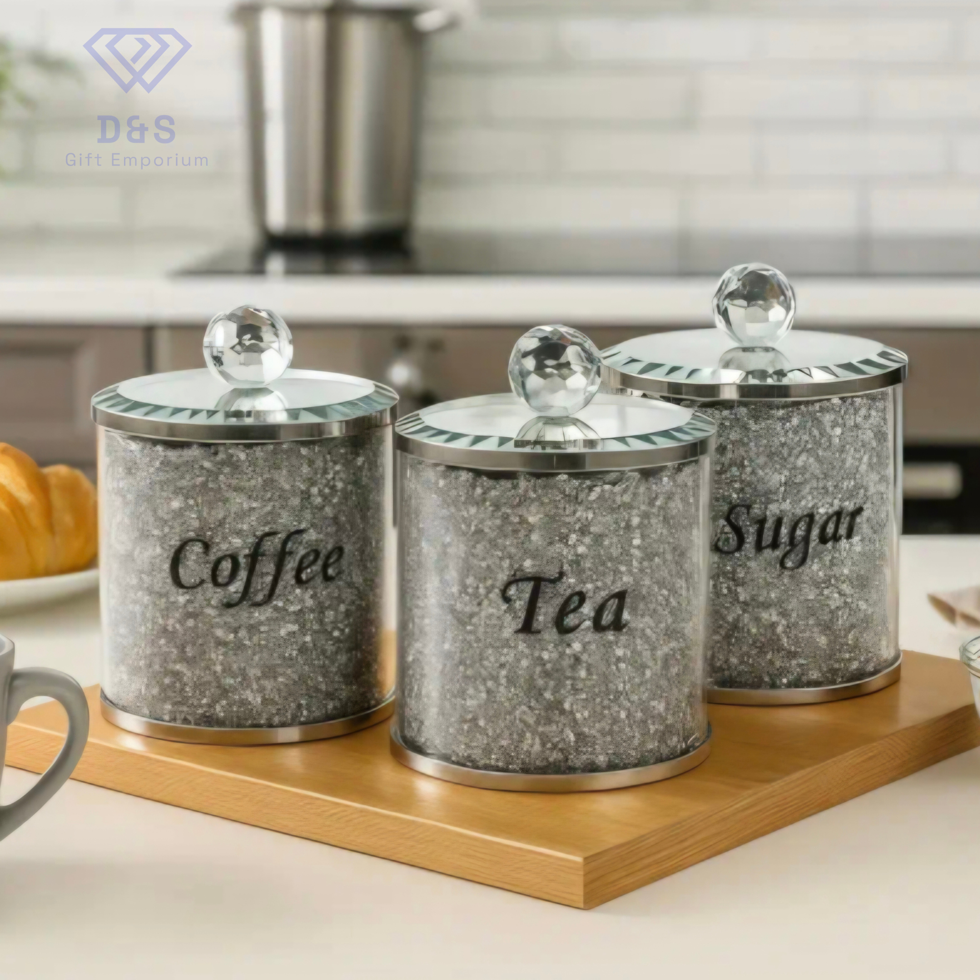 3pcs Diamante Crushed Sugar Canisters
