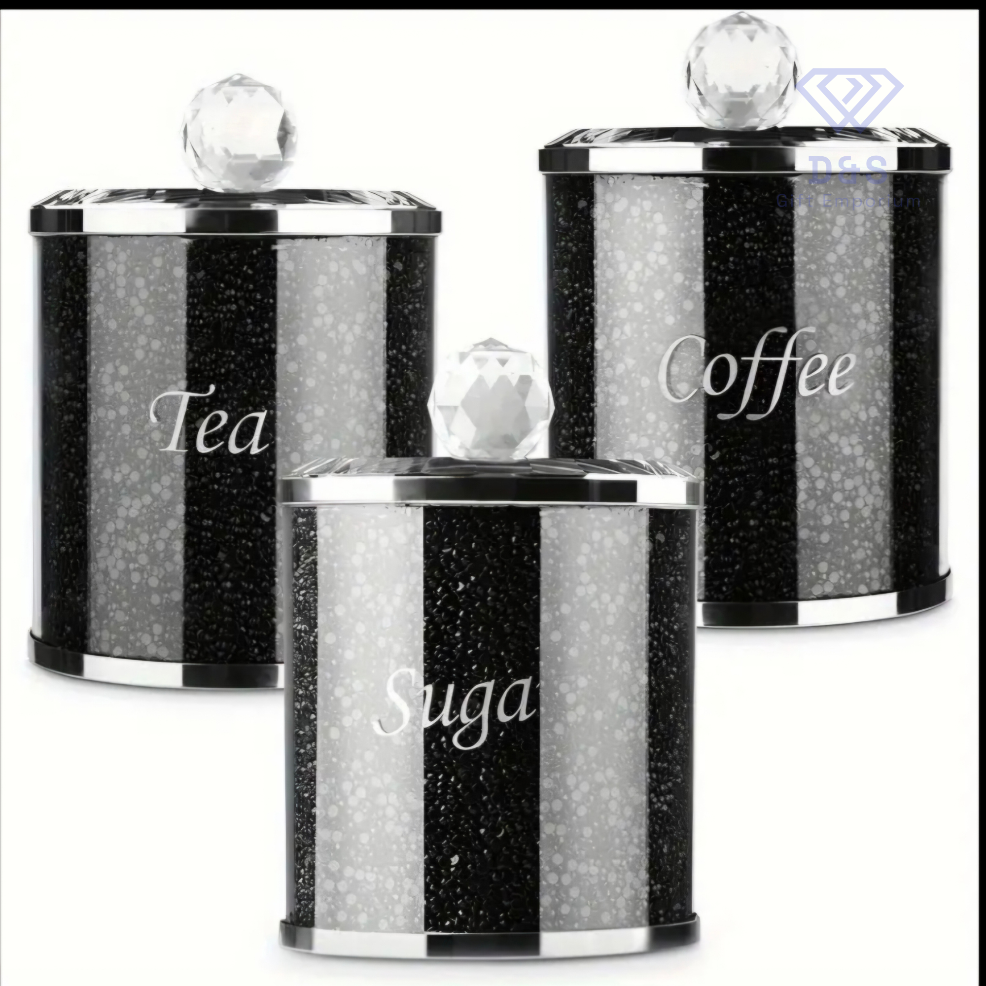 3pcs Diamante Crushed Sugar Canisters